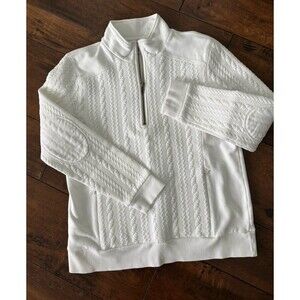 Women’s Orvis White Cable Knit 1/2 zip Sweater with Elbow Patches Size S